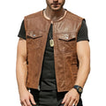Men’s Vintage Brown Genuine Leather Vest Moto Biker Classic Fit Waistcoat Hide Crafts