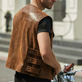 Men’s Vintage Brown Genuine Leather Vest Moto Biker Classic Fit Waistcoat Hide Crafts