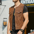 Men’s Vintage Brown Genuine Leather Vest Moto Biker Classic Fit Waistcoat Hide Crafts