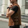 Men’s Vintage Brown Genuine Leather Vest Moto Biker Classic Fit Waistcoat Hide Crafts