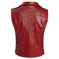 Men’s Wine Red Genuine Sheepskin Metal Studded Sleeveless Punk Vest Superhero Cosplay Costume Leather Waistcoat Hide Crafts