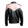 Mens Black & Pink Genuine Sheepskin Leather Aviator Jacket Hide Crafts