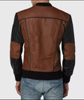 Mens Brown and Black Leather Vintage Bomber Zip Up Biker Style Fashion Jacket Hide Crafts