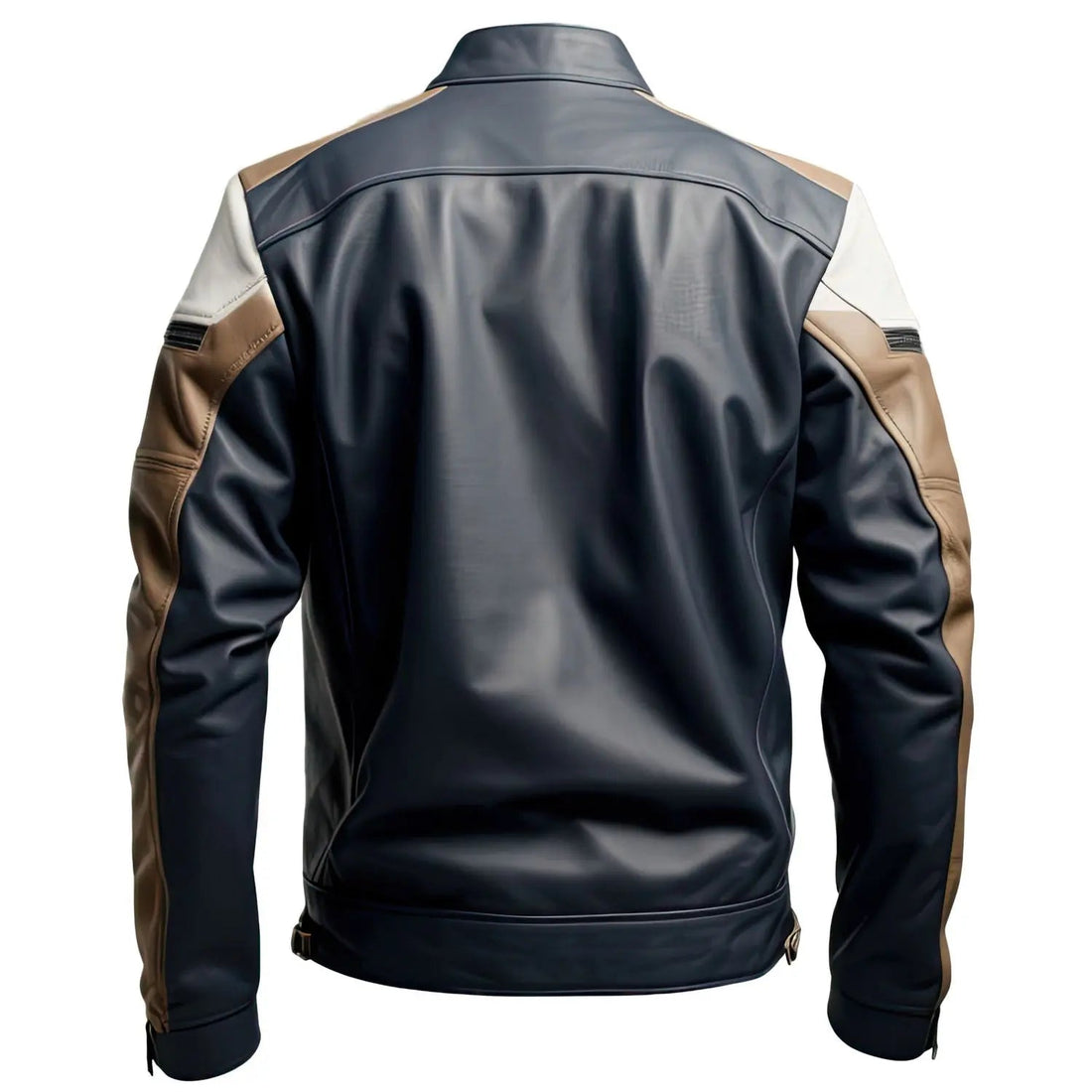 Mens Moto Biker Genuine Sheepskin Zip-Up Moto Biker Outfit Slim Fit Leather Jacket - Dark Blue Grey Hide Crafts