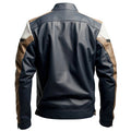 Mens Moto Biker Genuine Sheepskin Zip-Up Moto Biker Outfit Slim Fit Leather Jacket - Dark Blue Grey Hide Crafts