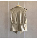 Women's Apricot Genuine Sheepskin Notched Lapel Collar Leather Sleeveless Vest Hide Crafts