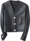 Women's Beige Cropped Real Sheep Leather Korean Fashion Jacket Hide Crafts