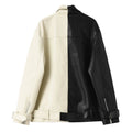Women's Black & Beige Genuine Sheepskin Leather Jacket Moto Asymmetric Zip Front Oversized Fit Style Hide Crafts