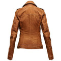 Women’s Chocolate Brown Genuine Sheepskin Soft Leather Moto Jacket with Shirt Collar, Casual Stylish Hide Crafts