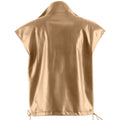 Women’s Fawn Brown Biker Sleeveless Vest Moto Café Racer ll Casual Loose Leather Waistcoat ll Genuine Sheepskin Stand Collar Hide Crafts