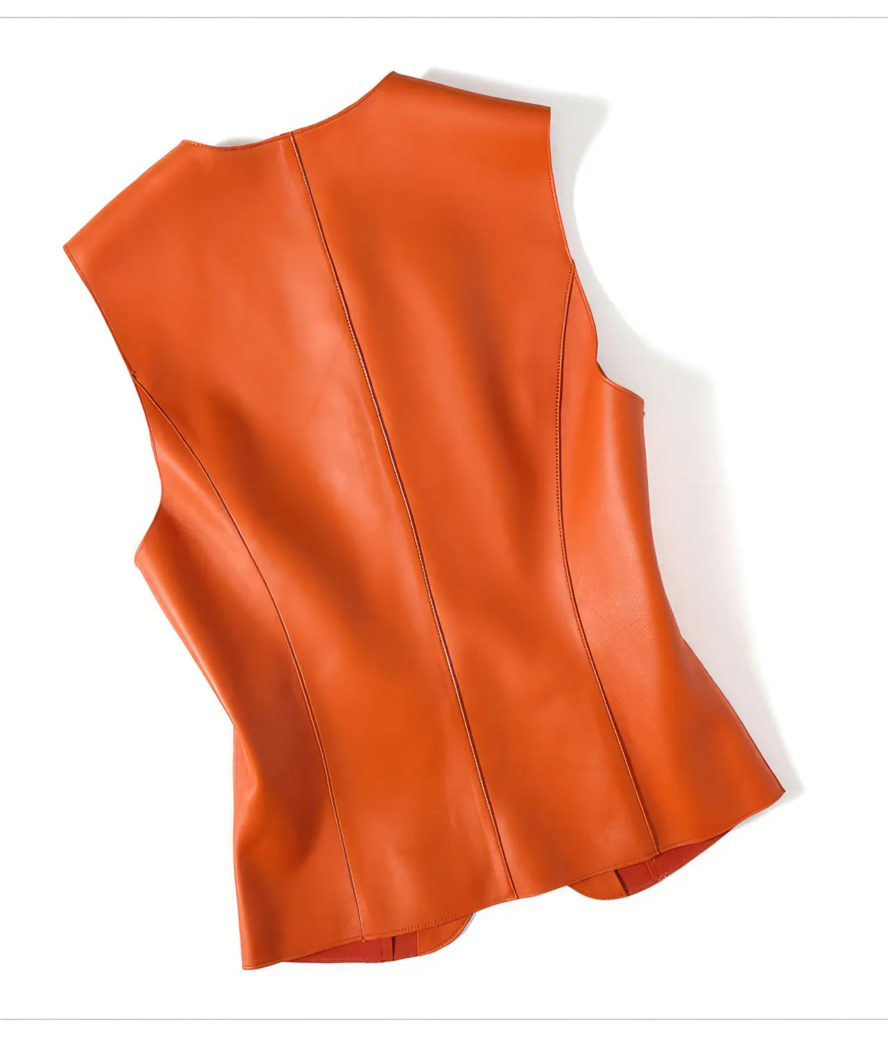 Women's Orange Genuine Sheepskin Round Neck Sleeveless Leather Vest Hide Crafts