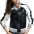 Women's Real Sheepskin Leather Varsity Jacket ll Rib Knit Collar and Cuffs Hide Crafts