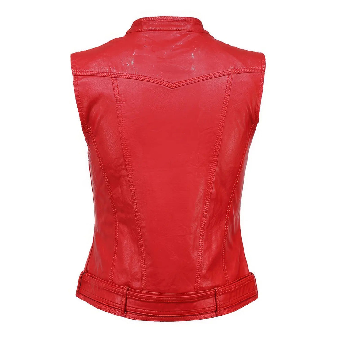 Women’s Red Racer Genuine Leather Stand Collar Sleeveless Vest ll Casual Café ll Racer Asymmetric Biker Leather Waistcoat Hide Crafts