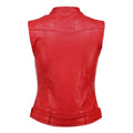 Women’s Red Racer Genuine Leather Stand Collar Sleeveless Vest ll Casual Café ll Racer Asymmetric Biker Leather Waistcoat Hide Crafts