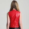 Women’s Red Racer Genuine Leather Stand Collar Sleeveless Vest ll Casual Café ll Racer Asymmetric Biker Leather Waistcoat Hide Crafts