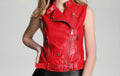 Women’s Red Racer Genuine Leather Stand Collar Sleeveless Vest ll Casual Café ll Racer Asymmetric Biker Leather Waistcoat Hide Crafts