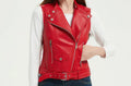 Women’s Red Racer Genuine Leather Stand Collar Sleeveless Vest ll Casual Café ll Racer Asymmetric Biker Leather Waistcoat Hide Crafts
