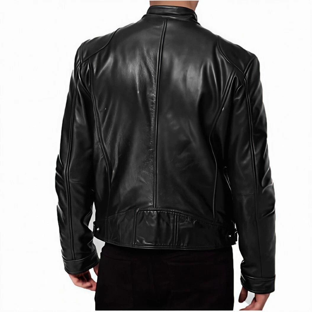 Cafe Racer Men's Leather Jacket Genuine Sheep Skin Motorcycle Biker Black Jacket