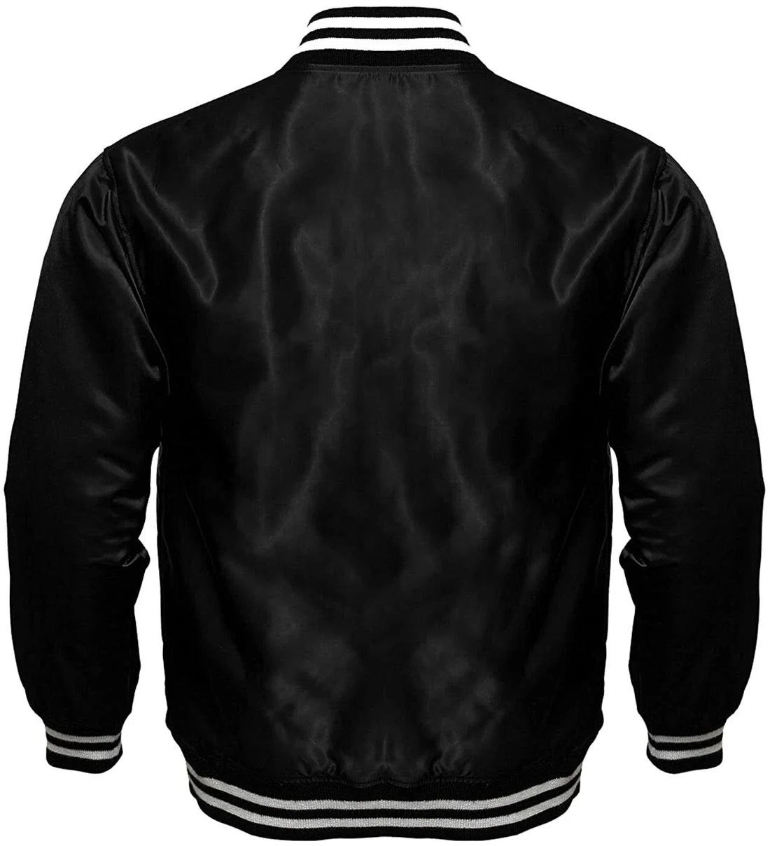 Men's Black Satin Jacket Bomber Style Baseball Letterman Varsity Jacket