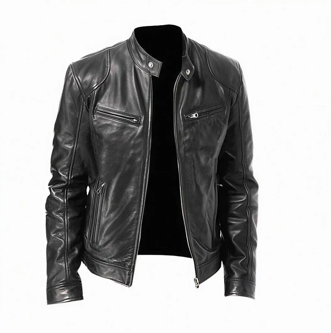 Cafe Racer Men's Leather Jacket Genuine Sheep Skin Motorcycle Biker Black Jacket