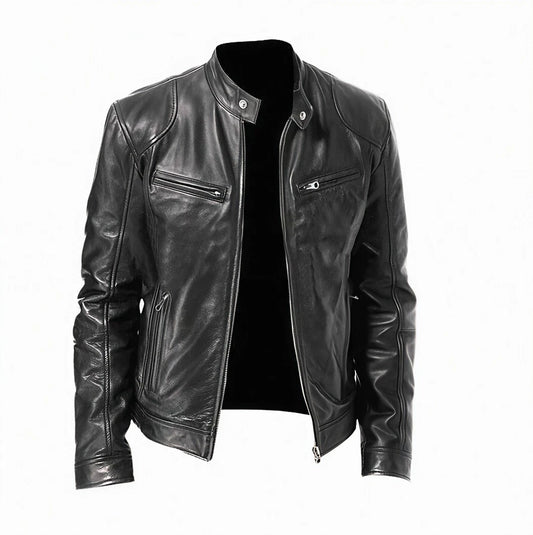 Cafe Racer Men's Leather Jacket Genuine Sheep Skin Motorcycle Biker Black Jacket