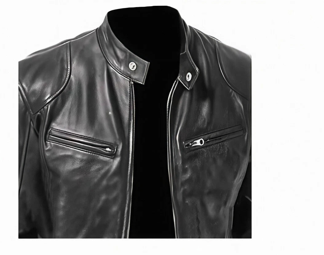 Cafe Racer Men's Leather Jacket Genuine Sheep Skin Motorcycle Biker Black Jacket